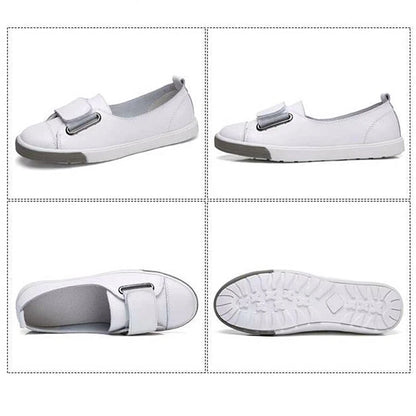 WOIZGIC Women Ladies Female Student Genuine Leather Casual Shoes White Flats Korean Vulcanized Shoes Spring 35-41 DF-YC259.