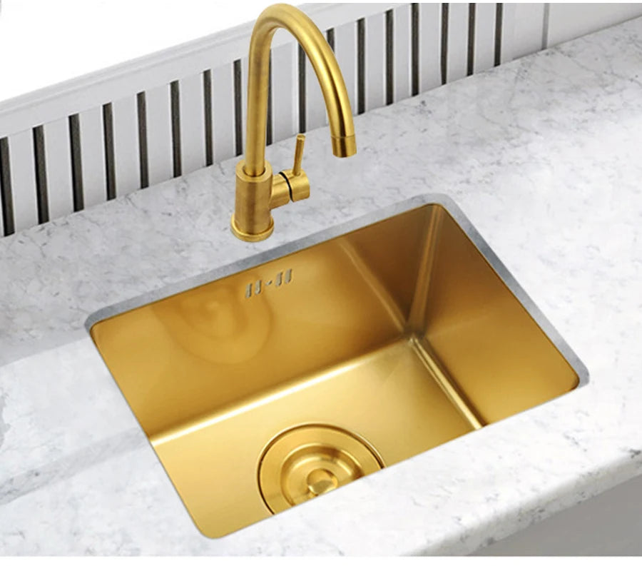 SUS 304 Stainless Steel Luxury Gold Nanometer Island Kitchen Sink Manual Single Bar Counter Mini Kitchen Sinks