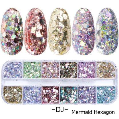 1 Set Mixed Color 3D Ultrathin Sequins Nail Glitter Flakes 1/2/3mm Sparkly DIY Tips Dazzling Paillette Nail Art Decorations TRP.