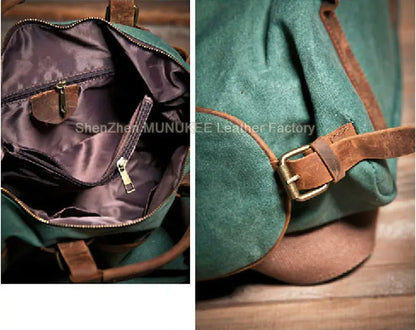 Vintage Military Canvas + Echtes Leder Herren Umhängetasche Sling Umhängetasche Tote Handtasche Herren Canvas Messenger Bag Freizeit