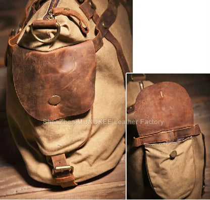 Vintage Military Canvas + Echtes Leder Herren Umhängetasche Sling Umhängetasche Tote Handtasche Herren Canvas Messenger Bag Freizeit