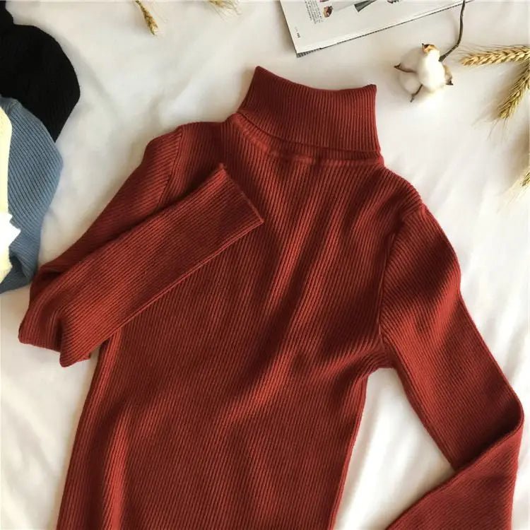 2025 herbst Winter Dicken Pullover Frauen Gestrickte Rippen Pullover Pullover Langarm Rollkragen Schlank Jumper Weiche Warme Pull Femme