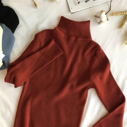2025 herbst Winter Dicken Pullover Frauen Gestrickte Rippen Pullover Pullover Langarm Rollkragen Schlank Jumper Weiche Warme Pull Femme