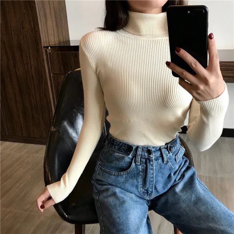 2025 herbst Winter Dicken Pullover Frauen Gestrickte Rippen Pullover Pullover Langarm Rollkragen Schlank Jumper Weiche Warme Pull Femme.