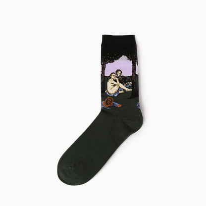 Autumn winter Retro Women Art Van Gogh Mural World Famous Oil Painting Series Men Socks Funny Socks.