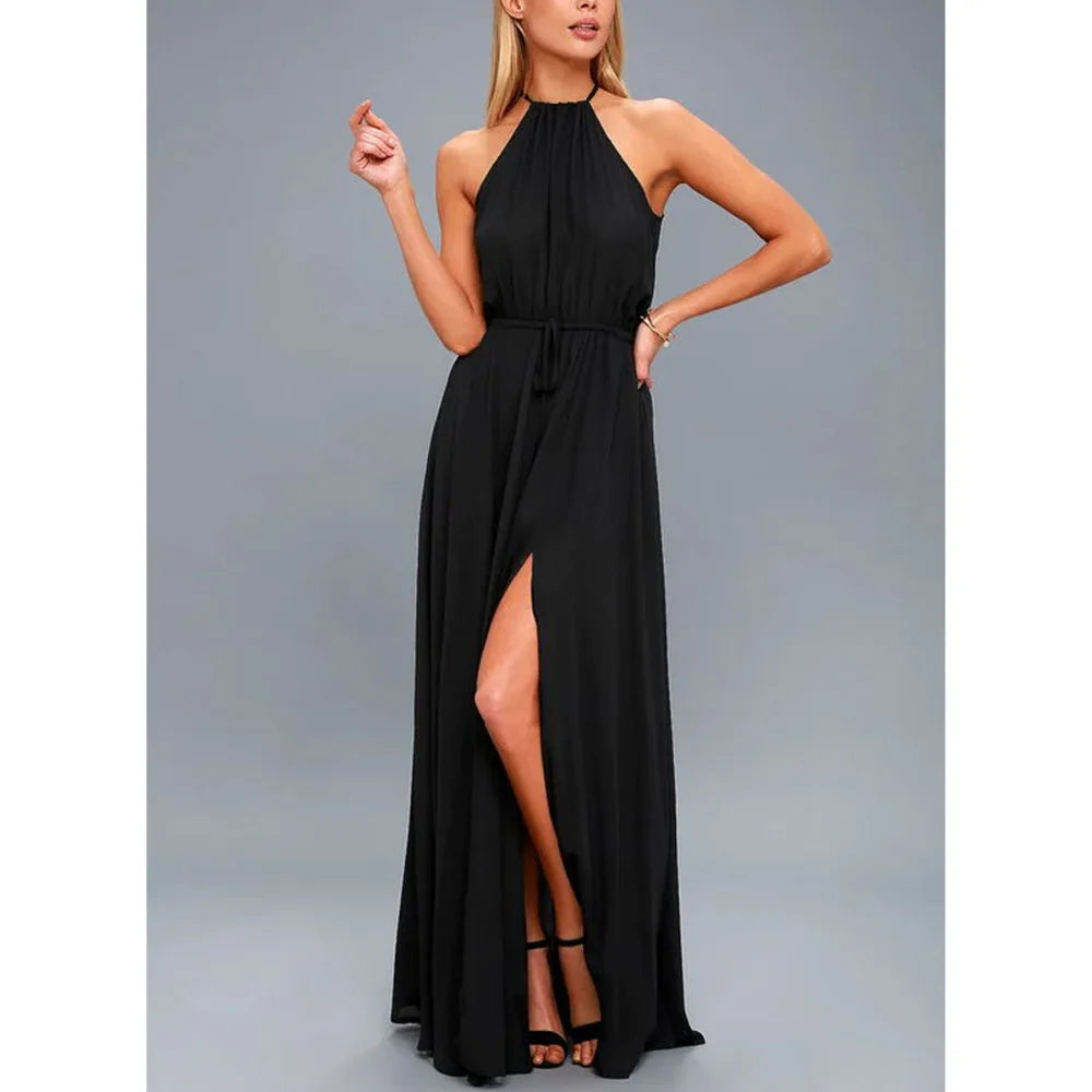 2025 sommer Maxi Lange Party Kleid Frauen Neckholder Vintage Ärmellose Hohe Split Boho Kleid 2XL Größe Sexy Strand Kleid Vestido.