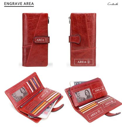 Contact's 100% Genuine Leather Wallet Women Long Coin Purse Hasp Design Clutch Bags Name Engraving Card Holder Wallets Cartera.