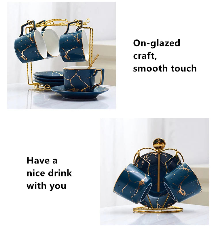 Marble Ceramic Coffee Cup Saucer Spoon Set 200ml Nordic Tea Cup Matt Porcelain Tea Set Advanced Teacup Cafe Espresso Cup