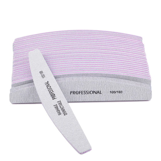 5Pcs/lot Professional Nail Files 100/180 Buffer Double Side Gray Color Curve Banana Nail Art Care Tools High Quality Necok.