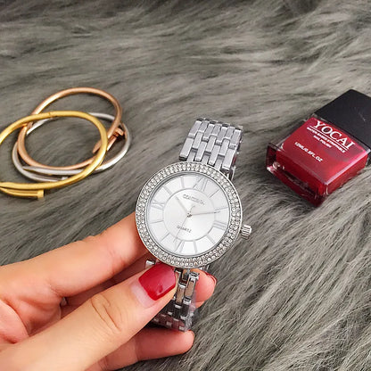 CONTENA Women's Watches Fashion Rhinestone Ladies Watch Top Brand Luxury Silver Watch Women Watches Full Steel Clock reloj mujer.