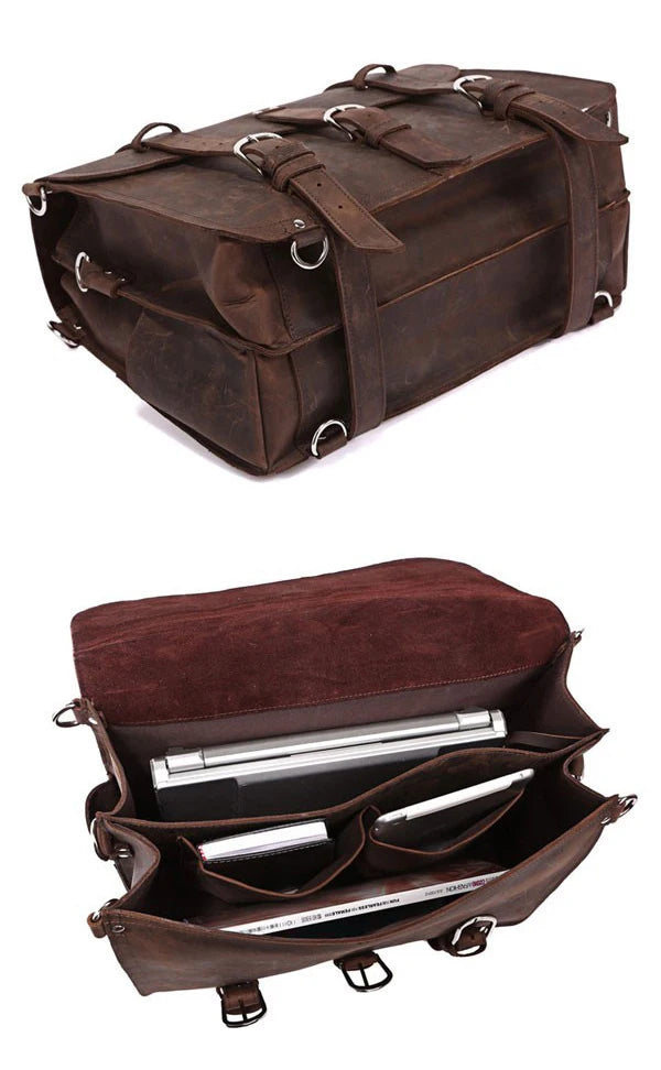 Vintage Crazy Horse Echtes Leder Männer Aktentasche Business Tasche Große Leder Aktentasche Männlichen 15.6 "Laptop Fall Schulter Tasche büro.