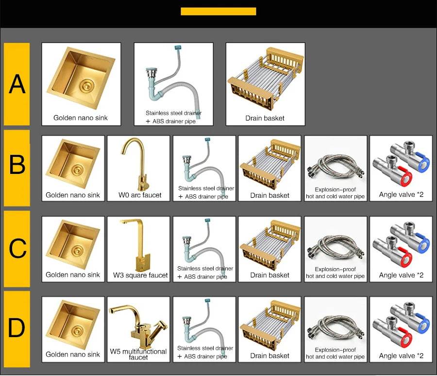 SUS 304 Stainless Steel Luxury Gold Nanometer Island Kitchen Sink Manual Single Bar Counter Mini Kitchen Sinks