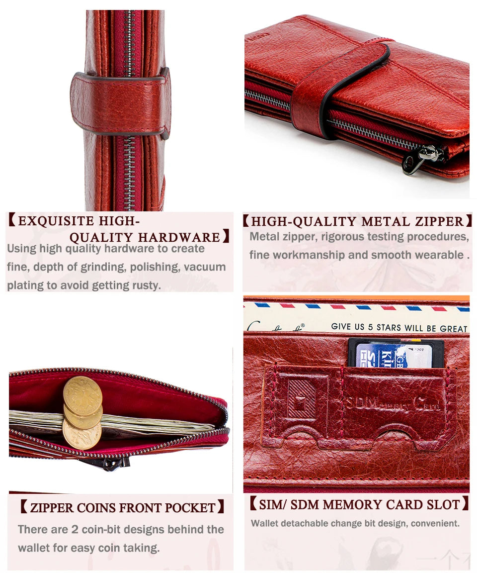 Contact's 100% Genuine Leather Wallet Women Long Coin Purse Hasp Design Clutch Bags Name Engraving Card Holder Wallets Cartera