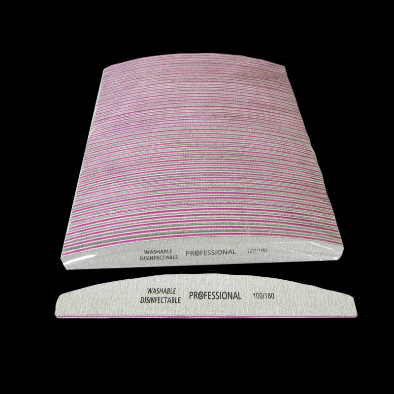 5Pcs/lot Professional Nail Files 100/180 Buffer Double Side Gray Color Curve Banana Nail Art Care Tools High Quality Necok.