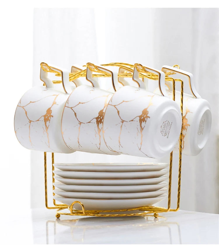Marble Ceramic Coffee Cup Saucer Spoon Set 200ml Nordic Tea Cup Matt Porcelain Tea Set Advanced Teacup Cafe Espresso Cup.