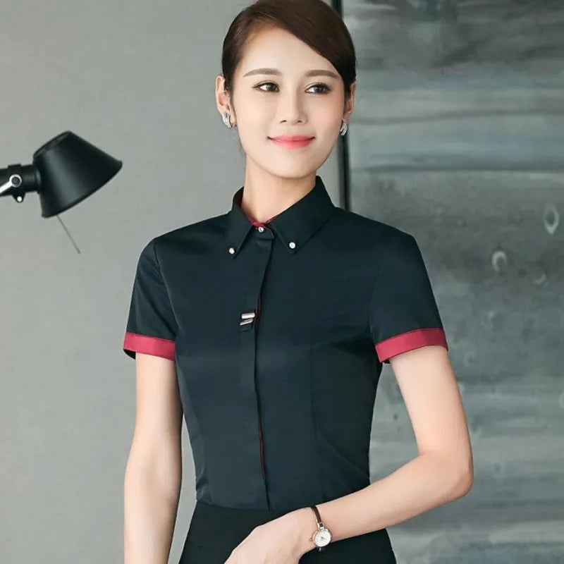 Fashion Clothes OL Women Long Sleeve Shirt Black White Slim Patchwork Sequined Cotton Blouse Office Ladies Formal Tops.