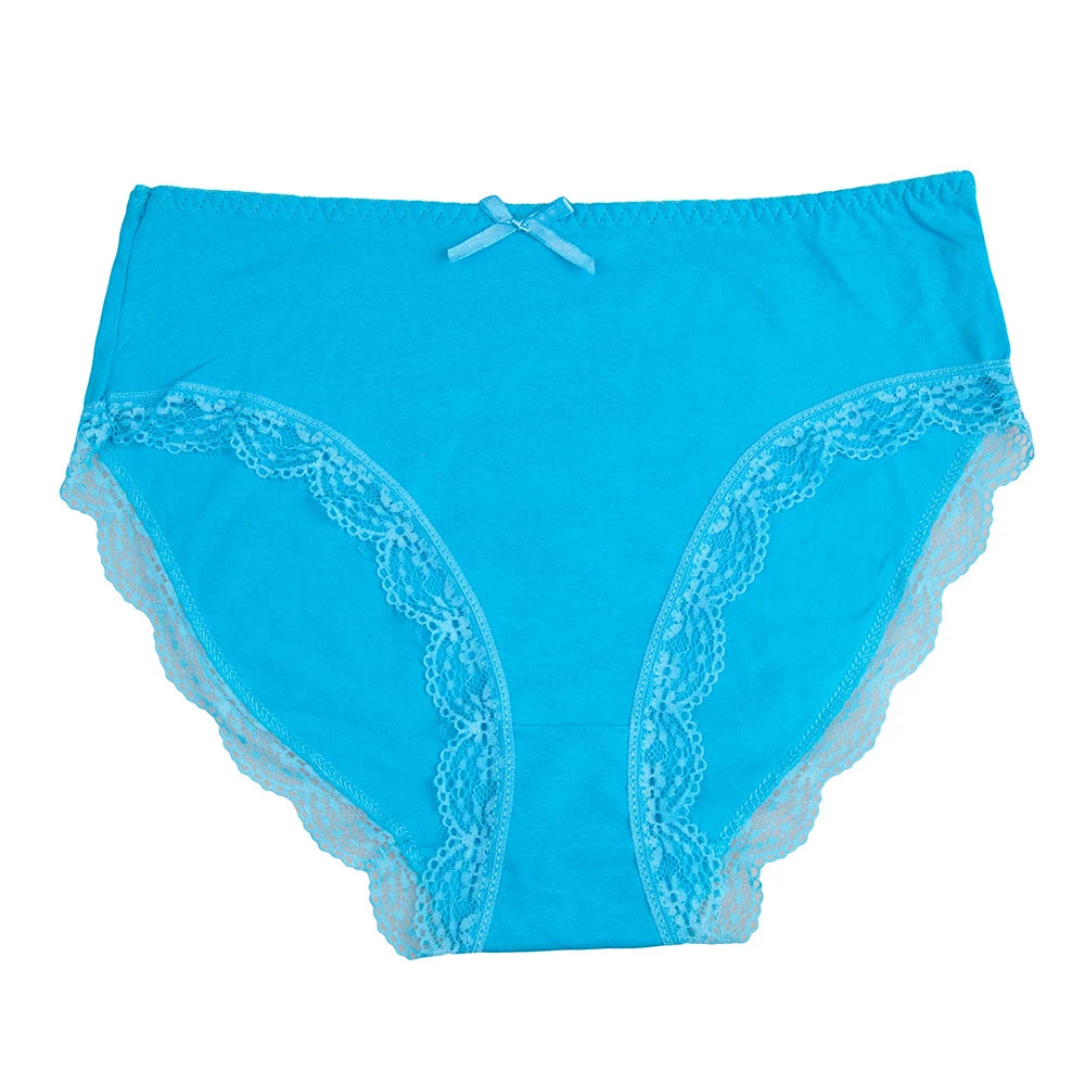 Women's cotton briefs sexy mid-rise solid lace waist patchwork panties Ladies briefs plus size women briefs underwear 3 Pcs/lot.