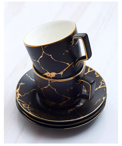 Marble Ceramic Coffee Cup Saucer Spoon Set 200ml Nordic Tea Cup Matt Porcelain Tea Set Advanced Teacup Cafe Espresso Cup