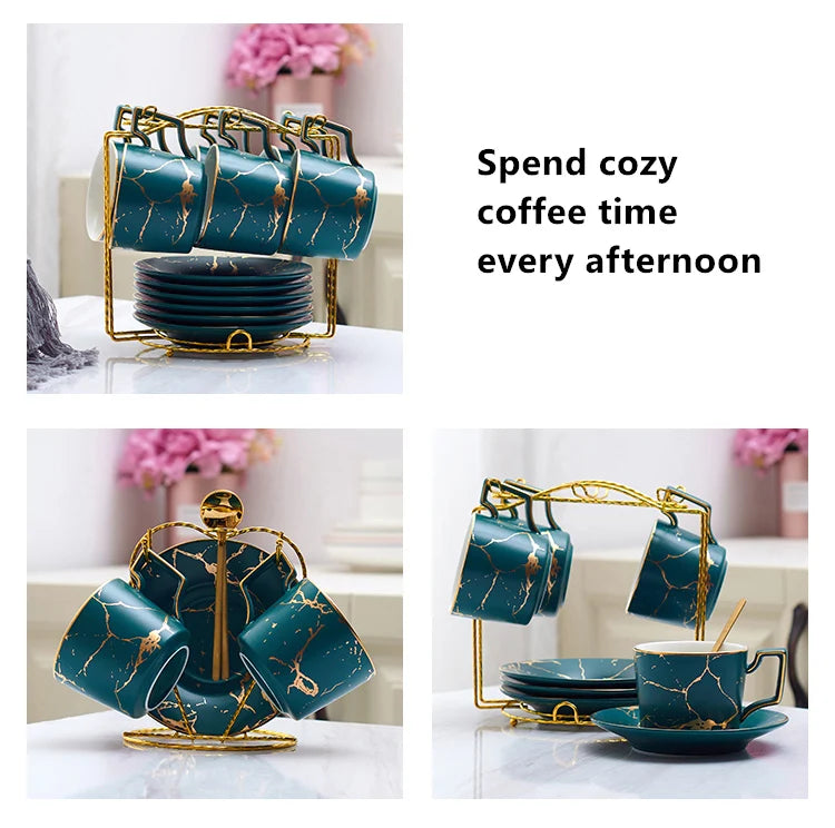 Marble Ceramic Coffee Cup Saucer Spoon Set 200ml Nordic Tea Cup Matt Porcelain Tea Set Advanced Teacup Cafe Espresso Cup.