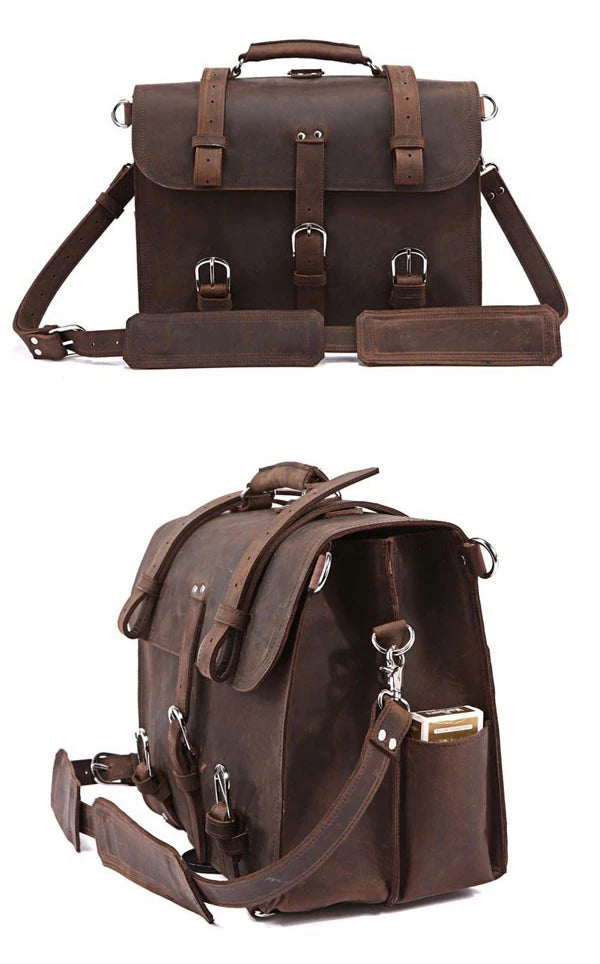 Vintage Crazy Horse Echtes Leder Männer Aktentasche Business Tasche Große Leder Aktentasche Männlichen 15.6 "Laptop Fall Schulter Tasche büro.