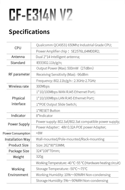 COMFAST 300Mbps Outdoor CPE Bridge Access Point 2.4Ghz 1Km-5km Long Range Extender WiFi Repeater Router AP Wi-Fi Bridge p to p.