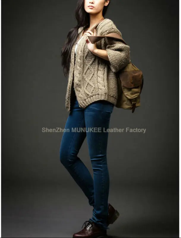 Vintage Military Canvas + Echtes Leder Herren Umhängetasche Sling Umhängetasche Tote Handtasche Herren Canvas Messenger Bag Freizeit