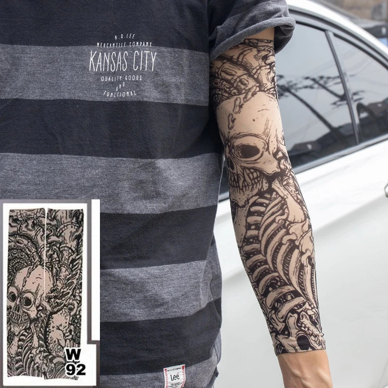 3PCS/lot new mixed 100%Nylon elastic Fake temporary tattoo sleeve skull wolf totem dragon designs body Arm stockings cool men.