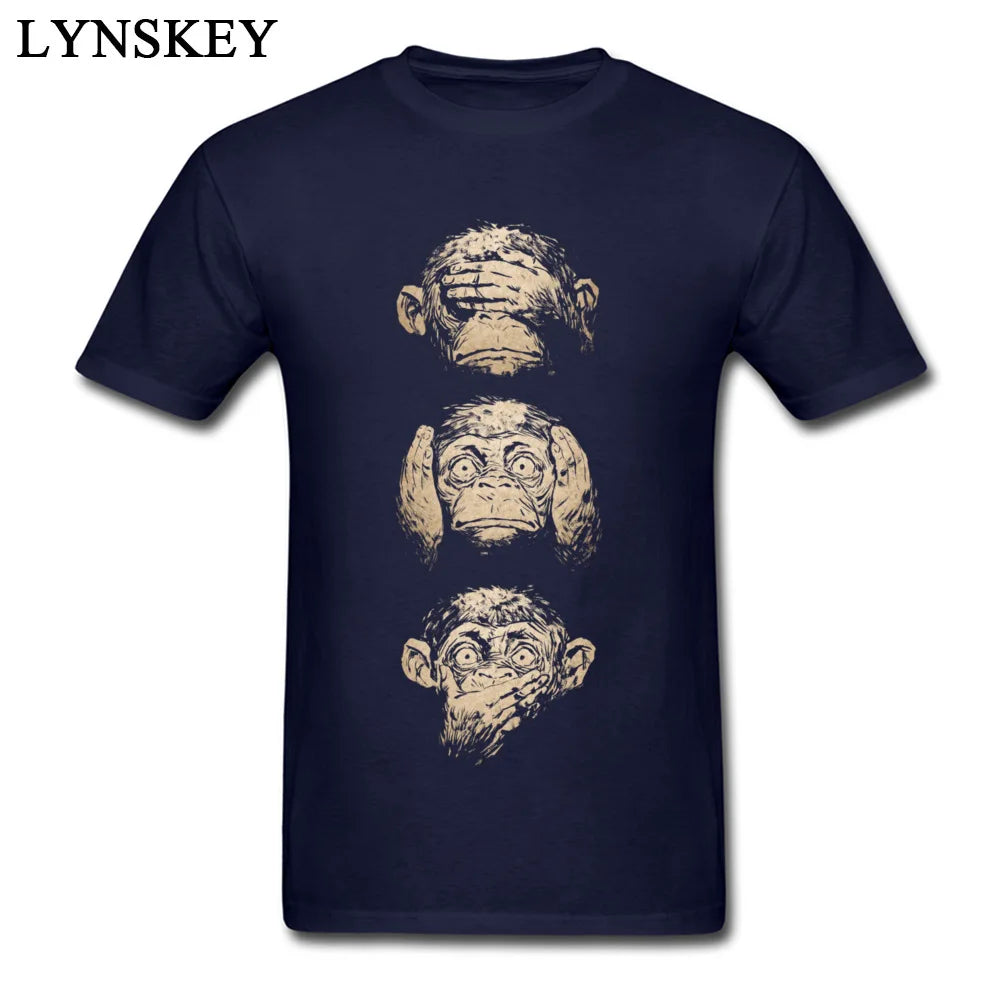 Wise Monkeys Funky T Shirt For Man Retro Painting Tees Top Cotton Fabric Short Sleeve Teens Customize.