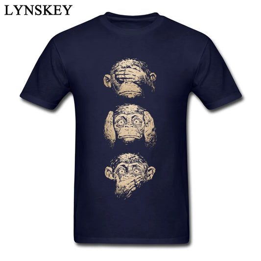 Wise Monkeys Funky T Shirt For Man Retro Painting Tees Top Cotton Fabric Short Sleeve Teens Customize.