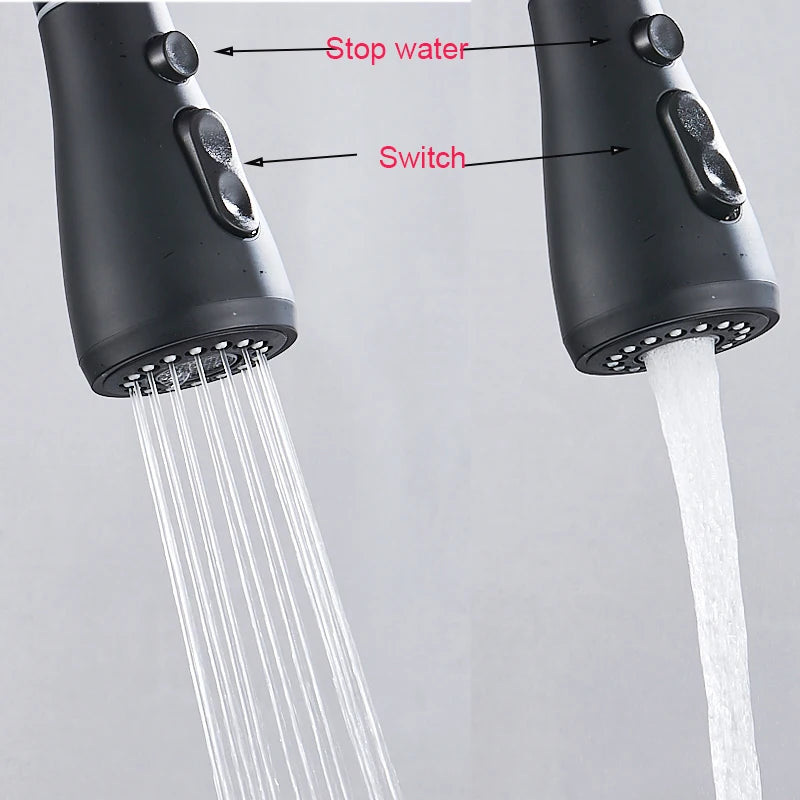 Matte Black Pure Water Filter Kitchen Faucet Dual Handle Hot and Cold Drinking Water Pull Out  Kitchen Mixer Taps