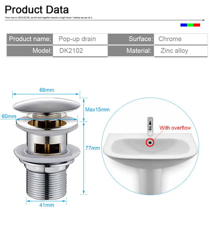 Bad Eitelkeit Waschbecken Pop Up Abfluss mit Überlauf, Wasserhahn Schiff Pop Up Abfluss Stopper