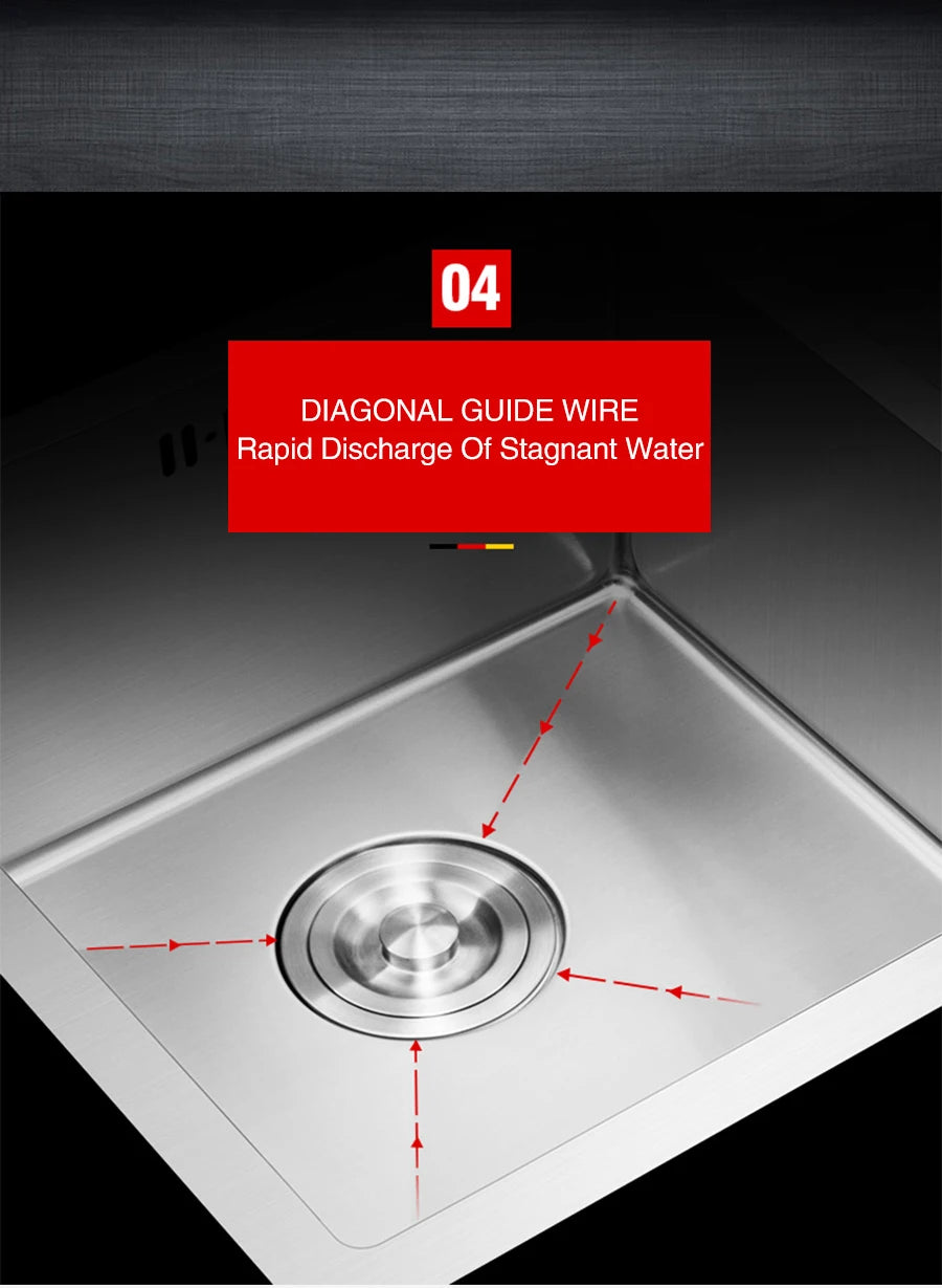 Kitchen sink lead-free handmade brushed 304 stainless steel 3mm thickness single bowl large size kitchen sink