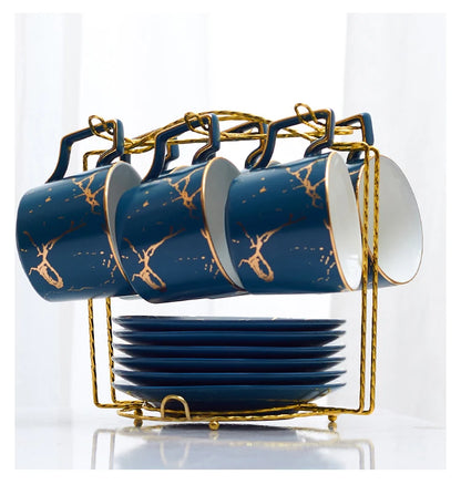 Marble Ceramic Coffee Cup Saucer Spoon Set 200ml Nordic Tea Cup Matt Porcelain Tea Set Advanced Teacup Cafe Espresso Cup