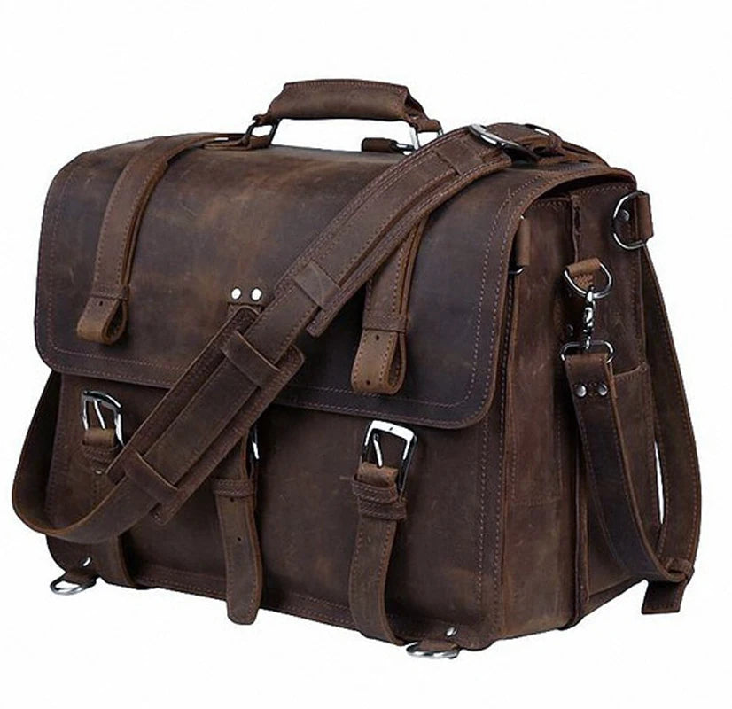 Vintage Crazy Horse Echtes Leder Männer Aktentasche Business Tasche Große Leder Aktentasche Männlichen 15.6 "Laptop Fall Schulter Tasche büro.