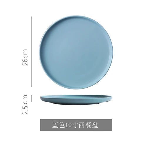Nordic Ceramic Western Dinner Plate Steak Plate Creative Western Breakfast Plate Flat White Household Dinner Plate Dish.