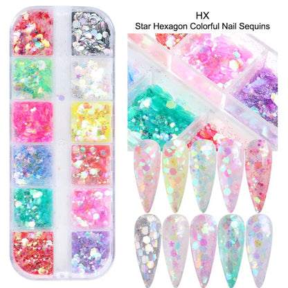 1 Set Mixed Color 3D Ultrathin Sequins Nail Glitter Flakes 1/2/3mm Sparkly DIY Tips Dazzling Paillette Nail Art Decorations TRP.