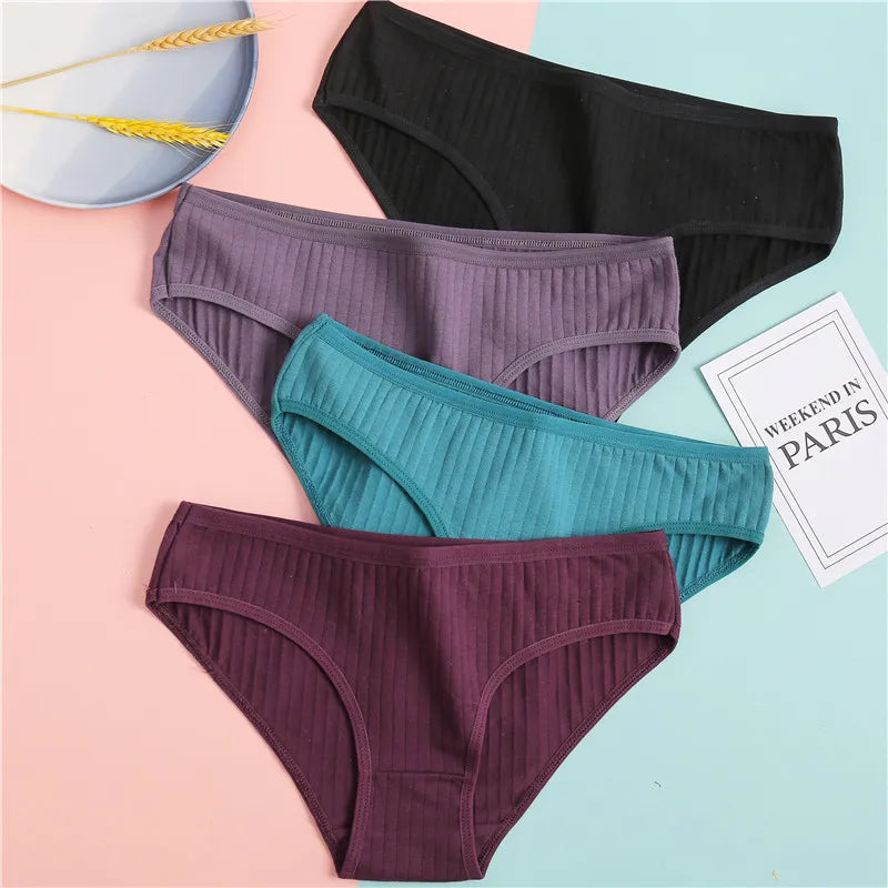 FINETOO 3PCS/Set Women's Underwear Cotton Panty Sexy Panties Female Underpants Solid Color Panty Intimates Women Lingerie M-2XL