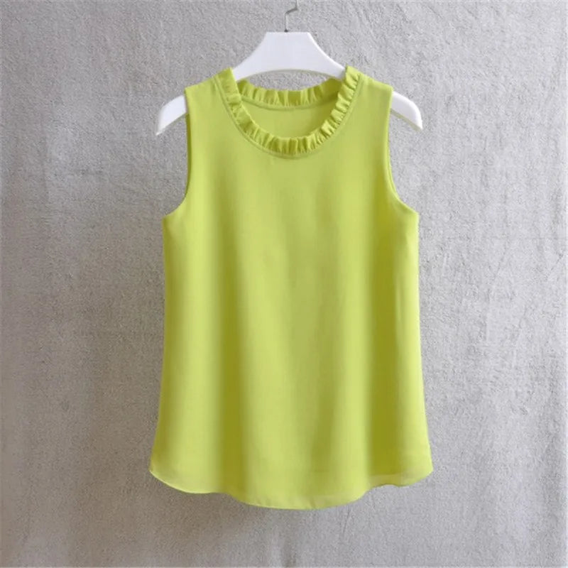 Woherb 21 Farben Feste Rüschen Chiffon Bluse Frauen 2025 Sommer Mode Weste Blusas Casual Lose Ärmellose Damen Tops Shirt