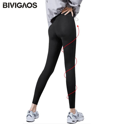 BIVIGAOS Micro Pressure Sharkskin Leggings Women Black Fitness Shaping Hip Lifting Leggings Skinny Slim Sport Workout Leggings.