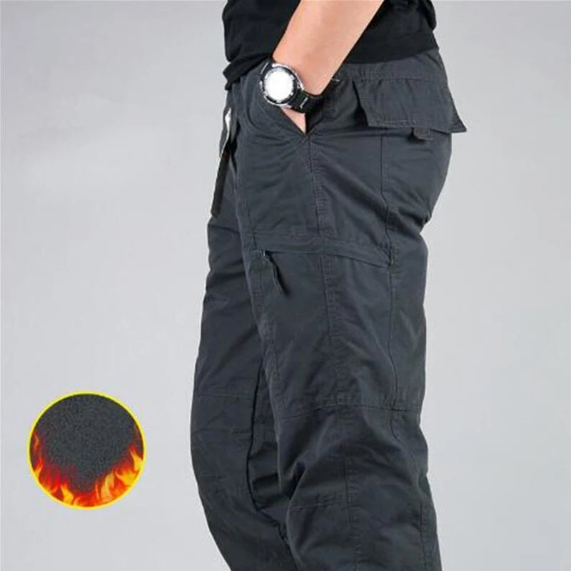 Winter Thicken Fleece Pants Men Casual Warm Overalls Multi-pocket Militarmy Trousers Thermal Cargo Tactical Pants Mens Clothing
