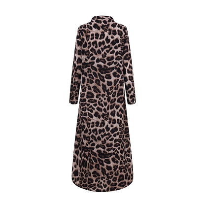 ZANZEA Party Vintage Leopard Robe Frauen 2025, Herbst Casual Langarm Maxi Lange Vestidos Kleid Mode Übergroßen Hemd Sommerkleid