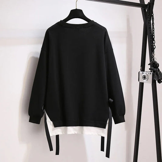 150Kg Plus Größe frauen Herbst Lose Oansatz Sweatshirts Fehlschlag 157cm 6XL 7XL 8XL 9XL 10XL Beiläufige Lange-ärmeln Gefälschte Zwei-stück Top
