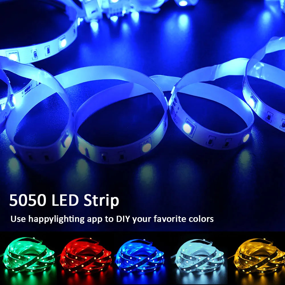 LED-Streifenlicht RGB 5050, Musiksynchronisierung, Farbwechsel, empfindlich, integriertes Mikrofon, App-gesteuerte LED-Leuchten, 5 m, 10 m, 15 m, DC12 V, flexibel.