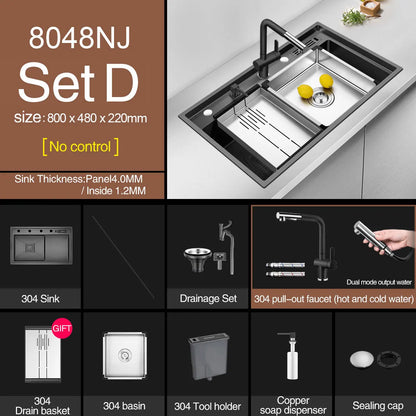 ASRAS Nanometer Handmade Sinks 4mm Thickness 220mm Depth SUS 304 Stainless Steel Luxury Stepped Kitchen Sinks