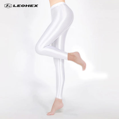 LEOHEX-Satin Glossy Sexy Leggings for Women,Trousers,Glitter Stockings,Shiny,Ankle-Length Pants,High Waist Tights,Japanese Jeggi.