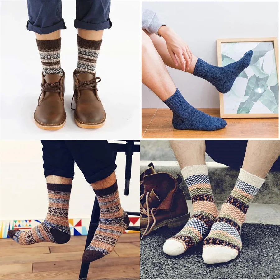 5 Pairs/Lot Wool Socks Men Winter Warm Cashmere Comfortable Long Crew Casual Bohemian Sock Male Gift for Husband Father 4 Styles.