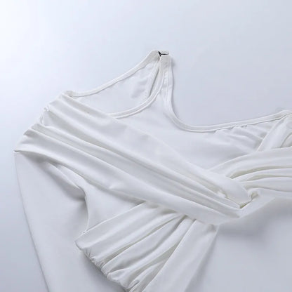 One Shoulder Sexy Backless Twist Bodysuits Women Long Sleeve Top Slim High Waist Bodysuit Club Party Streetwear