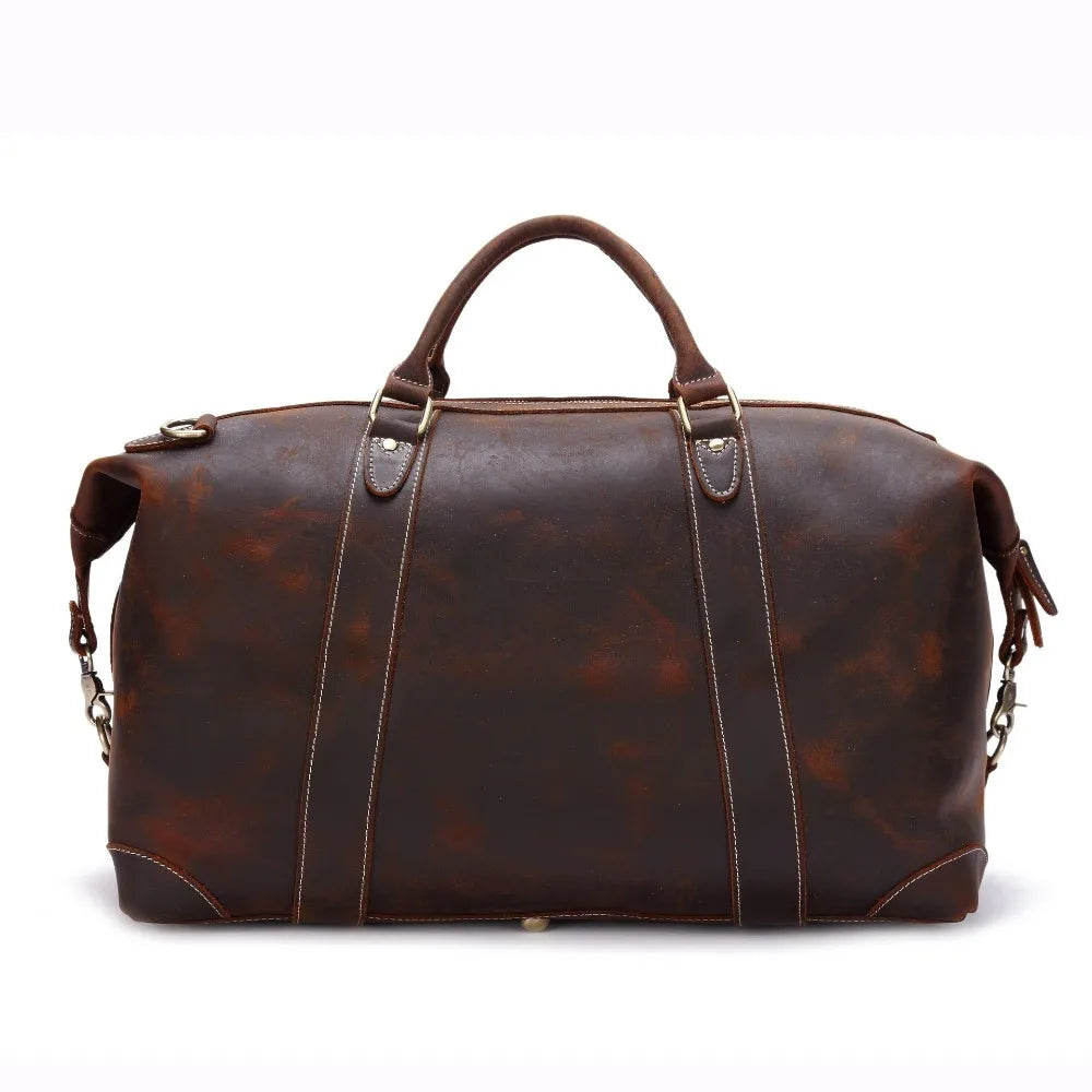 Vintage verrückte Pferd Echt leder Herren Reisetasche große Gepäck tasche männliche Reisetasche über Nacht Einkaufstasche Wochenend tasche große m110