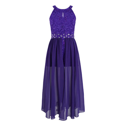 Kinder Mädchen Hochzeit Geburtstag Party Kleid Ärmelloses Blumen Spitze Strass Tanz Kleid Body für Pageant Bühne Leistung