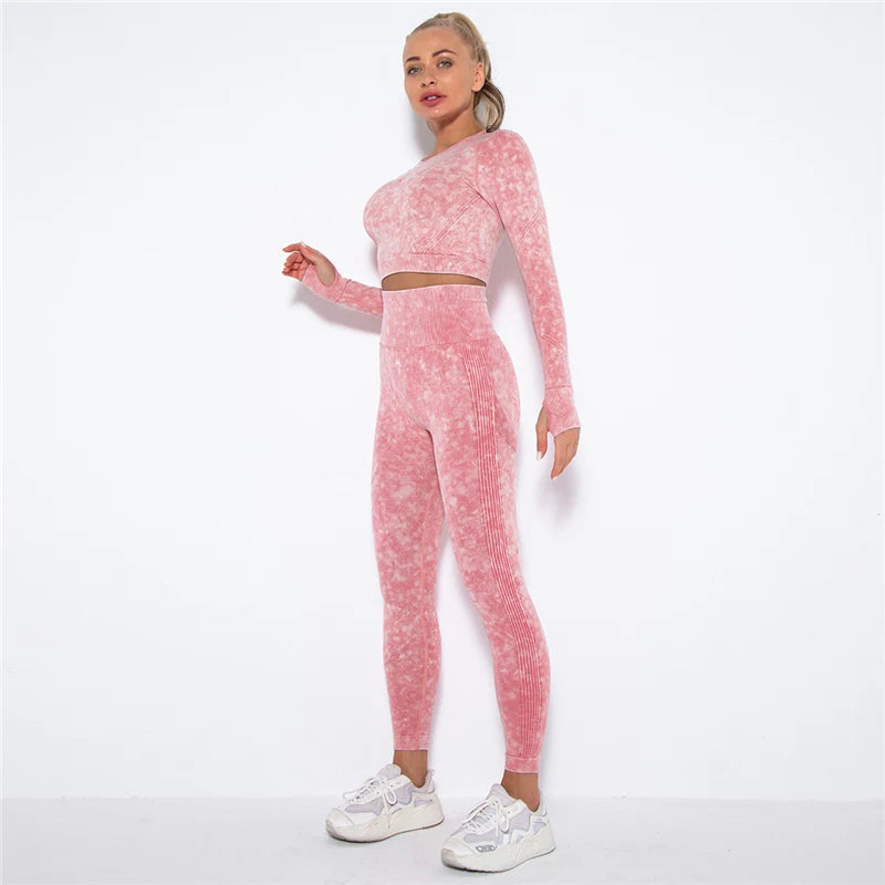 Hamidou Cropped Top Gym Set Seamless Women Yoga Workout Set Fintess Clothing Push Up Leggings Sport Wear Women Suits Tracksuit